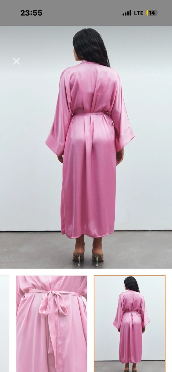 Pembe Uzun Kadın Saten Sabahlık.Unisex bedendir.M-L-XL bedenler - Görsel 4