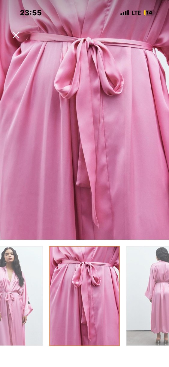 Pembe Uzun Kadın Saten Sabahlık.Unisex bedendir.M-L-XL bedenler - Görsel 3