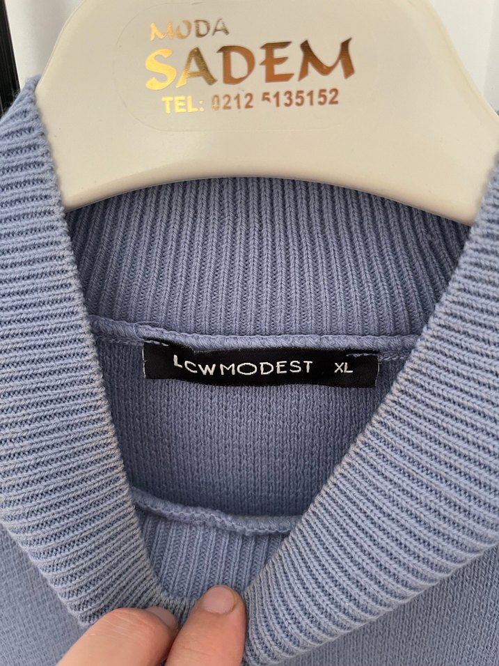 Kadın Gri Mavi Yüksek Yakalı Triko Kazak - Görsel 2