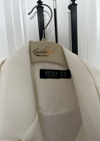 Düğmeli Beyaz Kadın Midi Blazer Ceket - Görsel 2