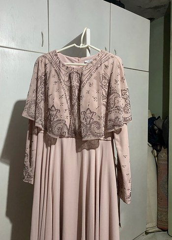 Uzun Bej Vintage Kadın Abiye Elbise - Görsel 2