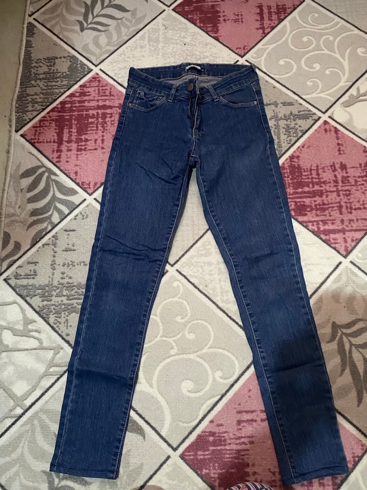 Düğmeli Mavi Kadın Denim Pantolon - Görsel 2