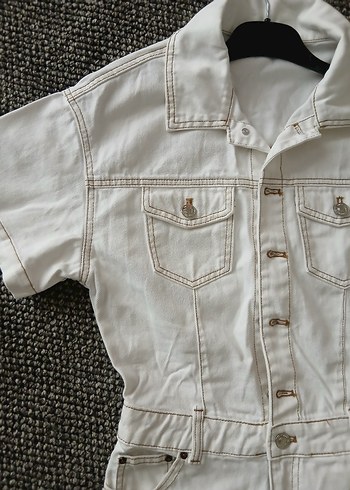 Kadın Beyaz Denim Kısa Tulum - Görsel 5