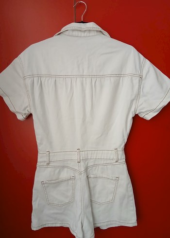 Kadın Beyaz Denim Kısa Tulum - Görsel 8