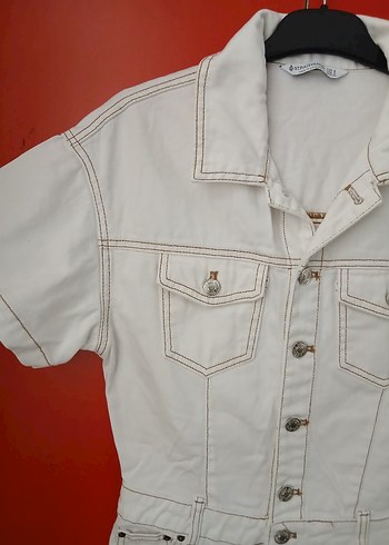 Kadın Beyaz Denim Kısa Tulum - Görsel 7