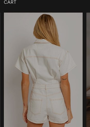 Kadın Beyaz Denim Kısa Tulum - Görsel 2