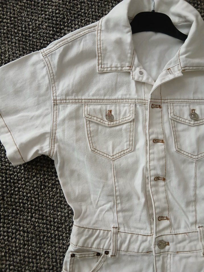 Kadın Beyaz Denim Kısa Tulum - Görsel 5