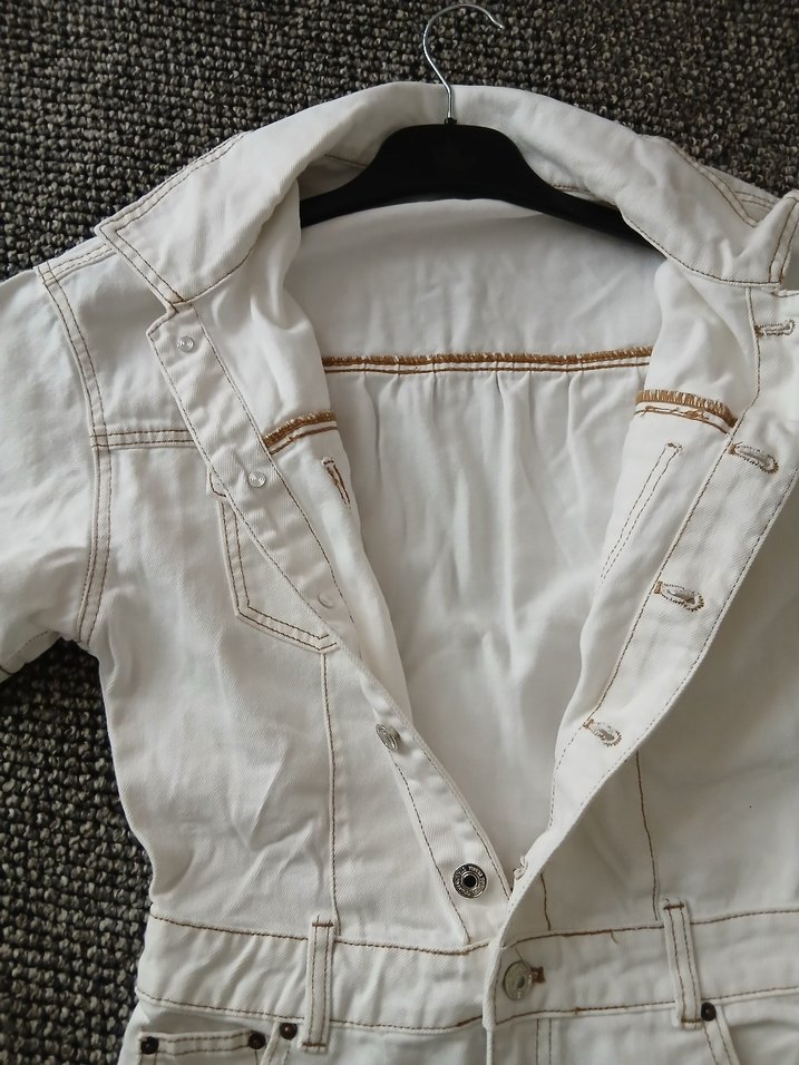 Kadın Beyaz Denim Kısa Tulum - Görsel 4