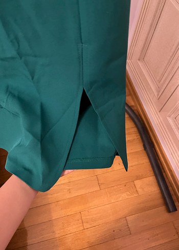 Yeşil Midi ince askılı  Drapeli Elbise - Görsel 3