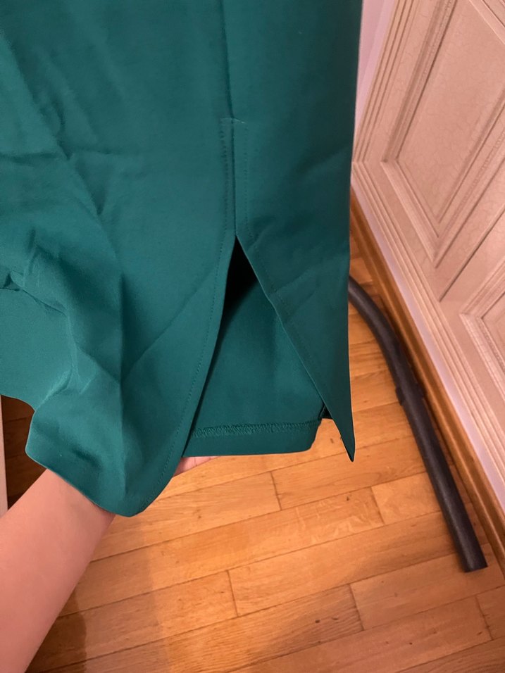 Yeşil Midi ince askılı  Drapeli Elbise - Görsel 3