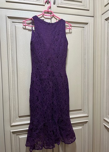 Mor Dantel Uzun Abiye Elbise - Görsel 2