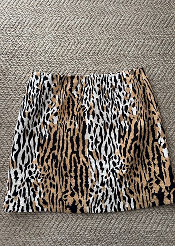 Kahverengi Zebra Desenli Mini Etek