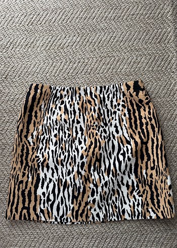 40 Beden Kahverengi Zebra Desenli Mini Etek