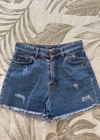 Kadın Gri Mavi Mini Denim Şort