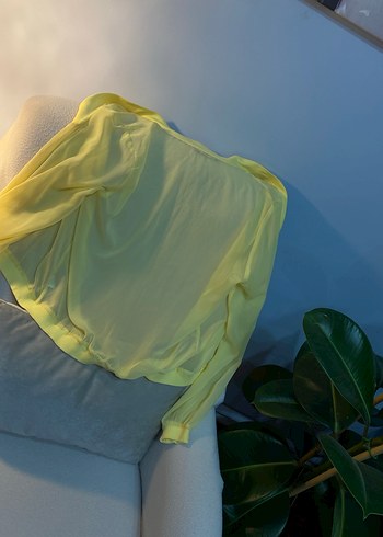 Şeffaf Sarı Kadın Bluz, Yüksek Yakalı - Görsel 3