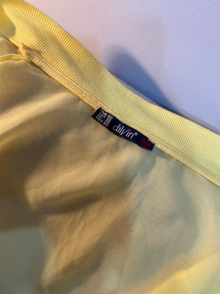 Şeffaf Sarı Kadın Bluz, Yüksek Yakalı - Görsel 2