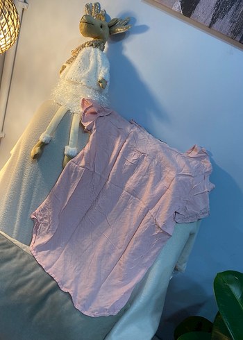 Pembe Keten Düğmeli Kadın Gömlek - Görsel 2