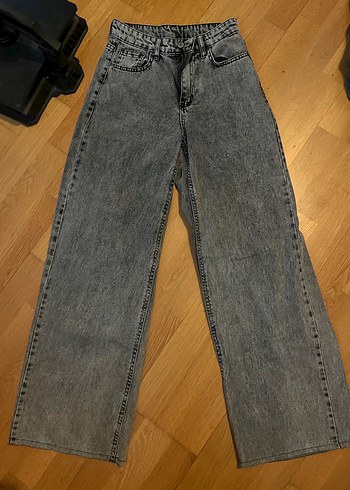 xs Beden Gri Bol Kesim Kadın Kot Pantolon Gri