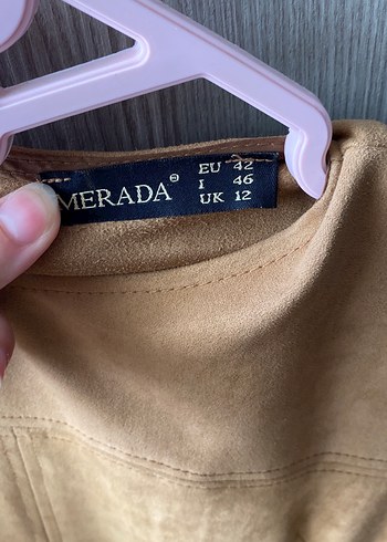 42 Beden Kısa Kollu Bej Süet Midi Elbise