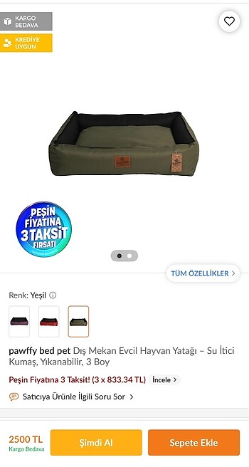 Beden Renk PATİBED kedi köpek yatağı