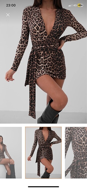 l Beden kahverengi Renk Leopar sexi mini elbise