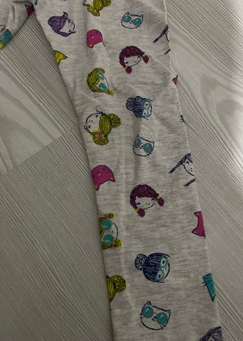 Kız Çocuk Gri Desenli Örme Pamuklu Tayt - Görsel 2