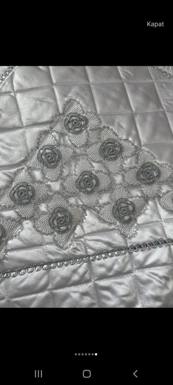 Nakışlı Beyaz Gri Seccade Seti - Görsel 5
