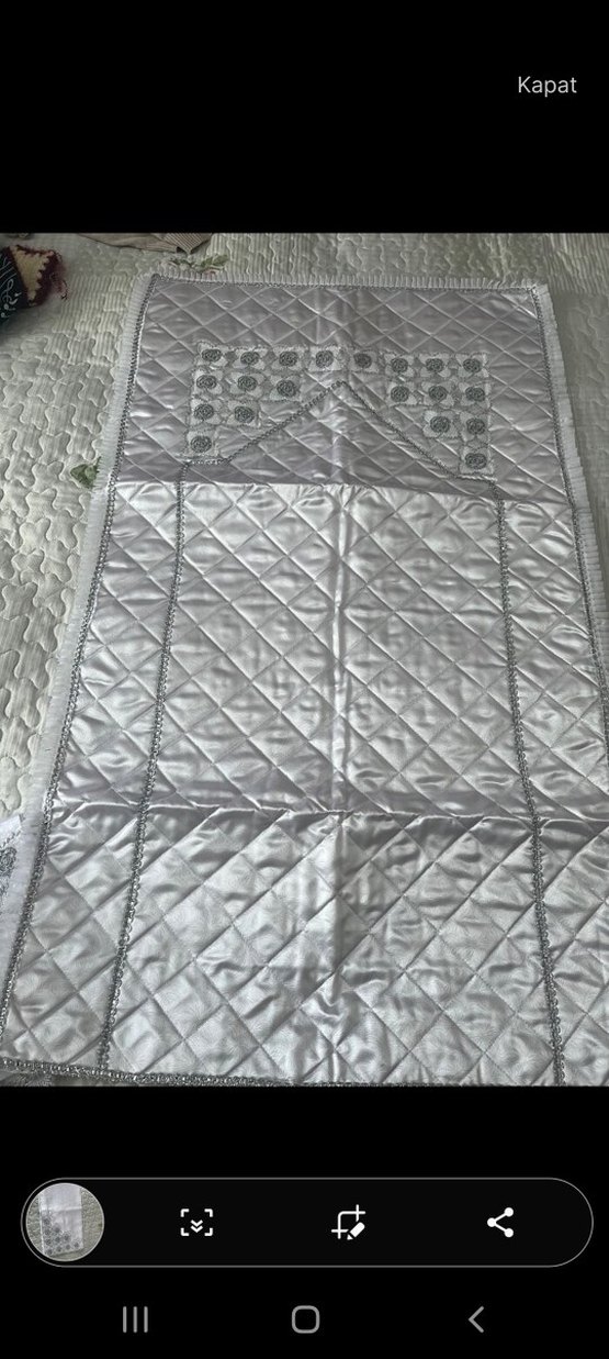 Nakışlı Beyaz Gri Seccade Seti - Görsel 4