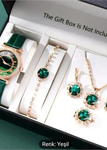 Yeşil Kadın Saat ve Takı Seti, Pullu - Görsel 2