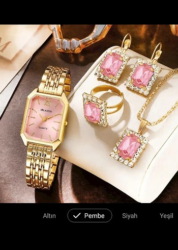 Yeşil Kadın Saat ve Takı Seti, Pullu - Görsel 4