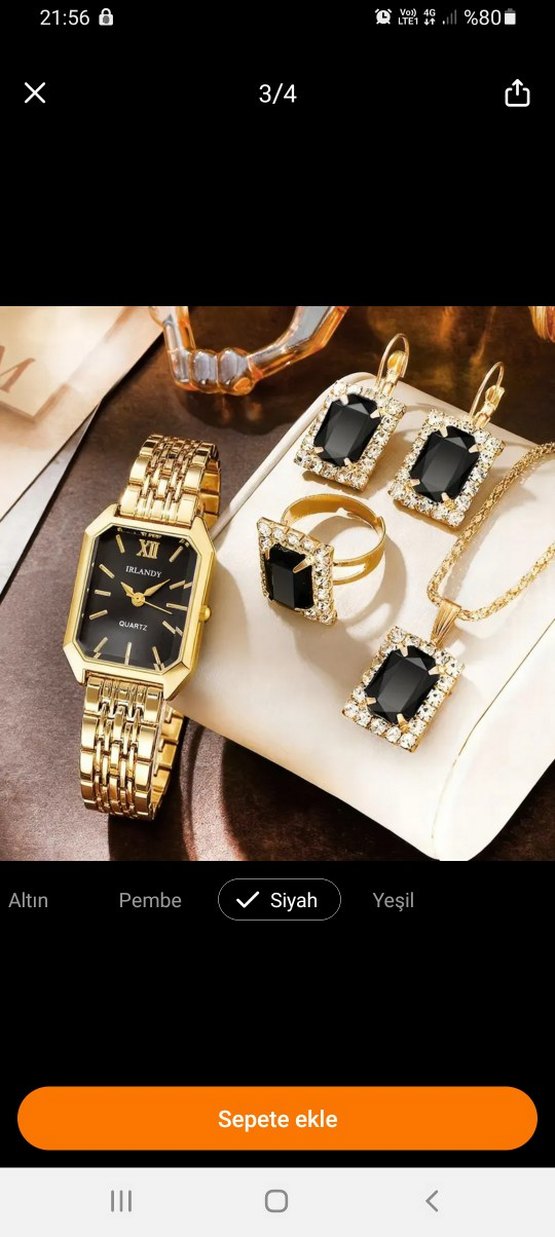 Yeşil Kadın Saat ve Takı Seti, Pullu - Görsel 3