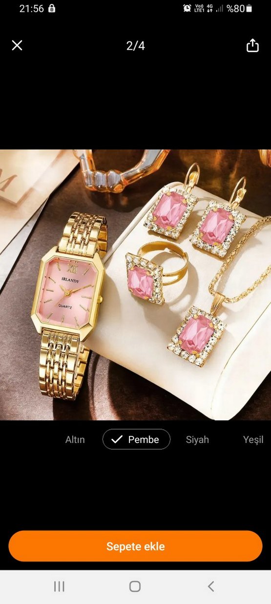 Yeşil Kadın Saat ve Takı Seti, Pullu - Görsel 4