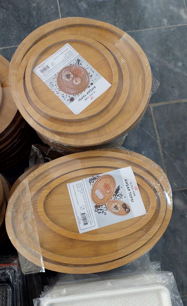 Bej Oval Ahşap Kesme ve Servis Tabağı Seti - Görsel 2