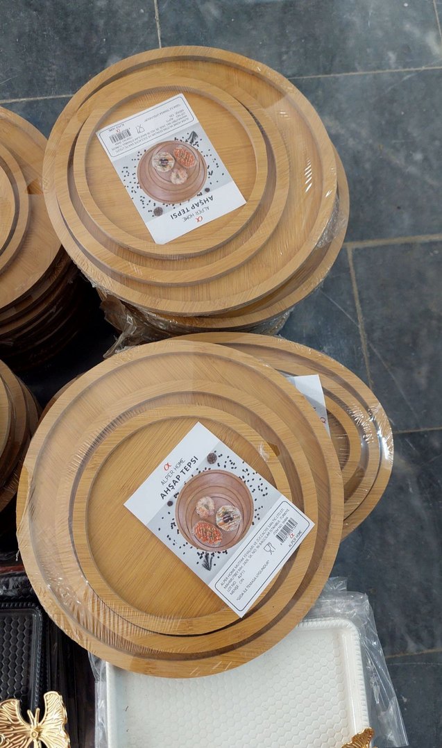 Bej Oval Ahşap Kesme ve Servis Tabağı Seti - Görsel 3