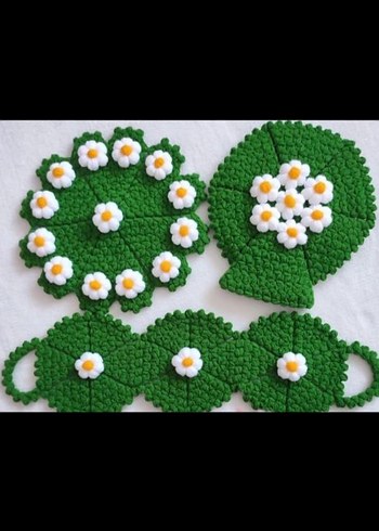 Sarı Çiçekli Beyaz Örgü Dekoratif Örtü - Görsel 7