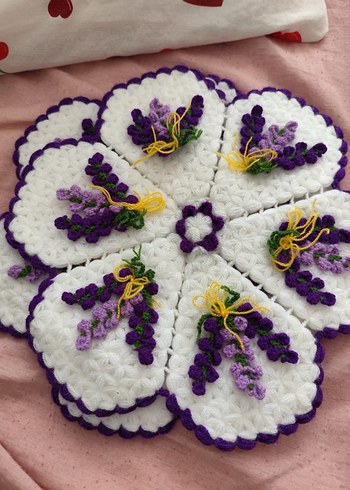 Sarı Çiçekli Beyaz Örgü Dekoratif Örtü - Görsel 6