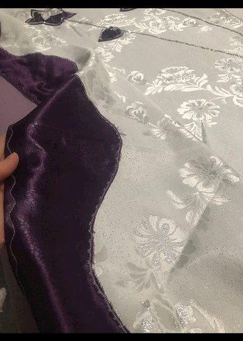 Mor Nakışlı Gri Yatak Örtüsü - Görsel 7