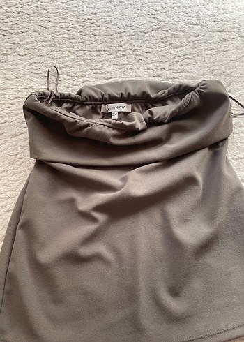 Gri Drapeli bluz koton - Görsel 3