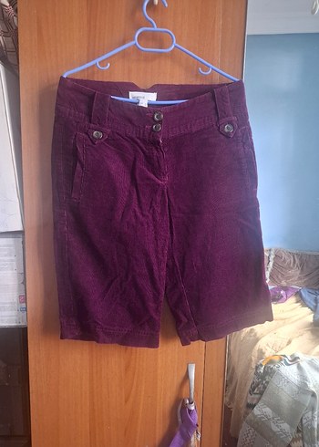 Bordo Süet Düğmeli Midi Bermuda Şort - Görsel 2