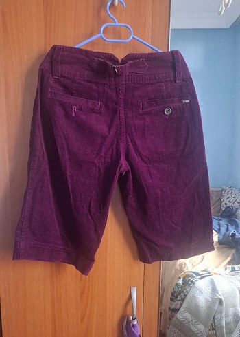 Bordo Süet Düğmeli Midi Bermuda Şort - Görsel 4