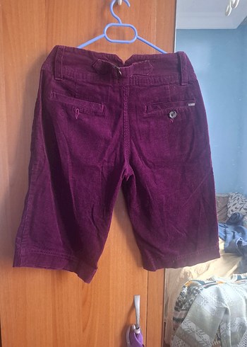 Bordo Süet Düğmeli Midi Bermuda Şort - Görsel 3