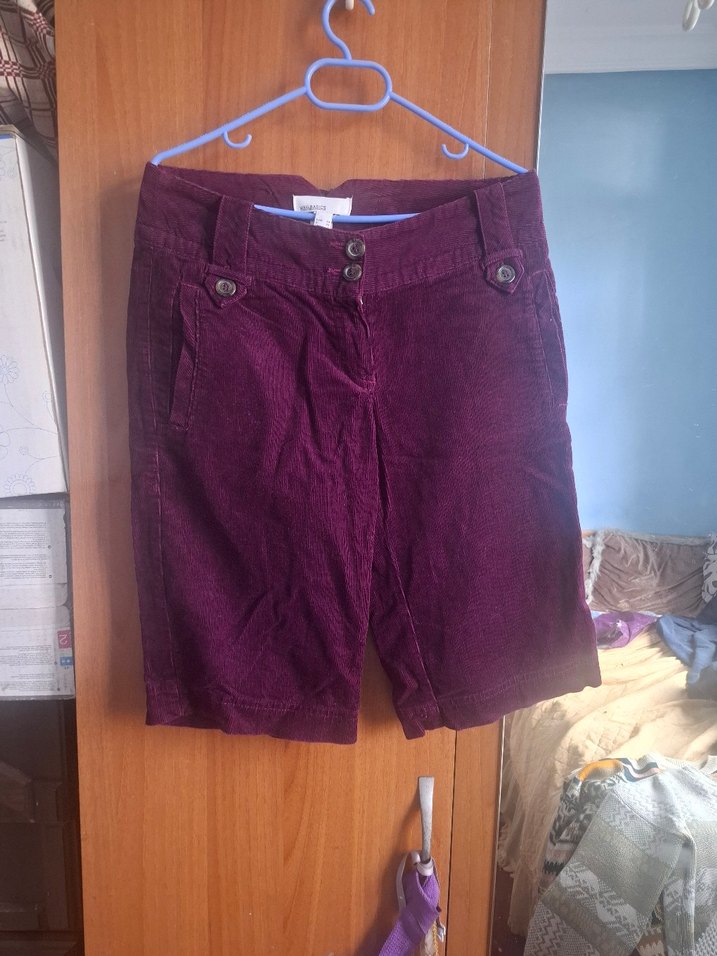 Bordo Süet Düğmeli Midi Bermuda Şort - Görsel 2