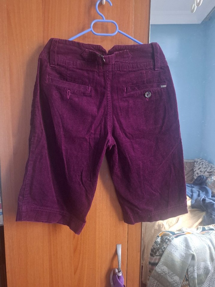 Bordo Süet Düğmeli Midi Bermuda Şort - Görsel 4