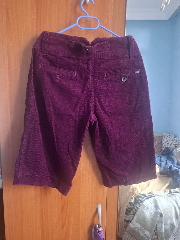 Bordo Süet Düğmeli Midi Bermuda Şort - Görsel 3