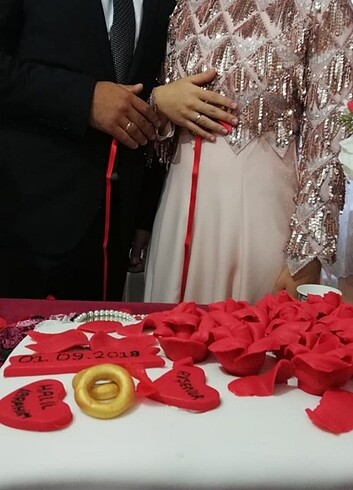 36 Beden Pembe pullu prenses model elbise