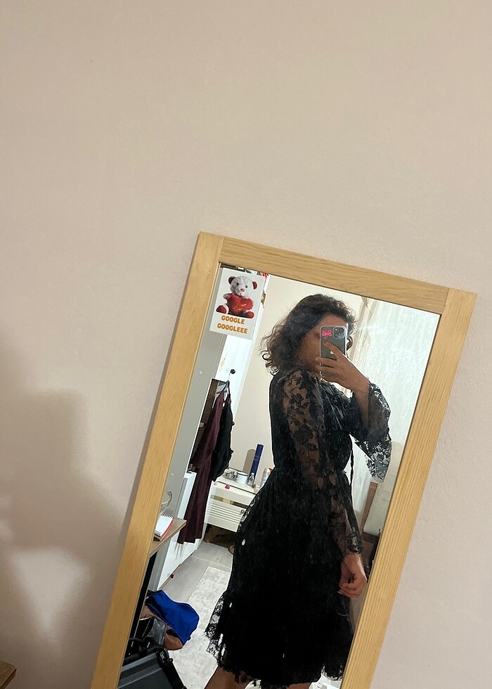 Siyah dantelli elbise - Görsel 2