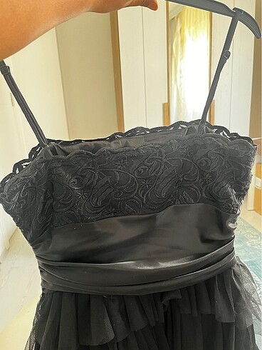 Siyah ince askili kisa abiye - Görsel 5