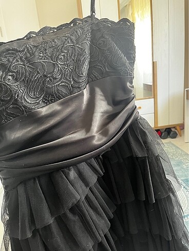 Siyah ince askili kisa abiye - Görsel 6