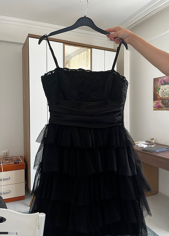 Siyah ince askili kisa abiye - Görsel 2