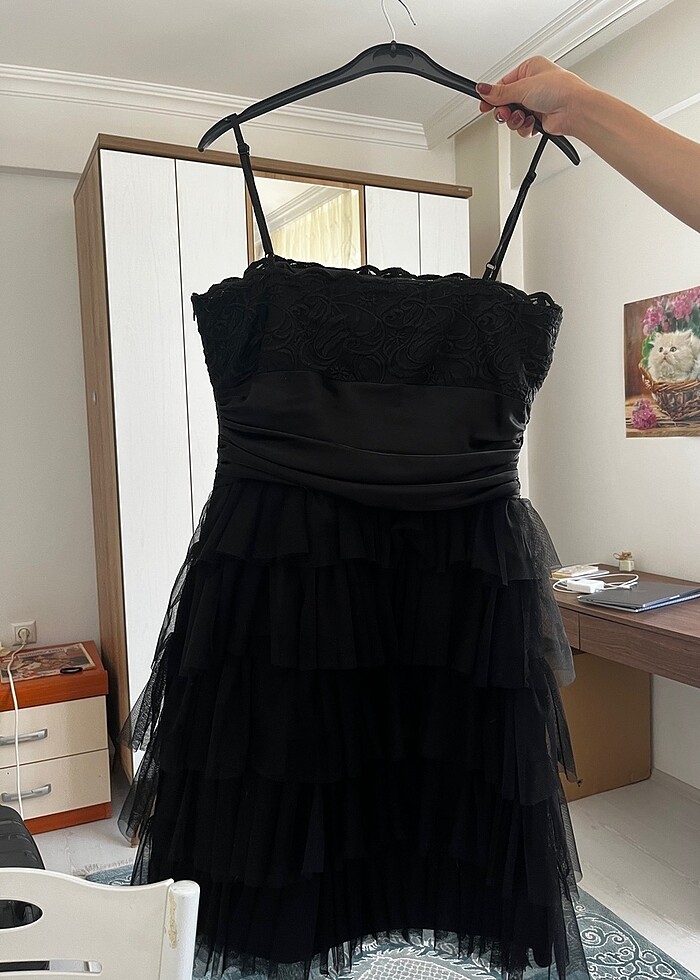 Siyah ince askili kisa abiye - Görsel 3